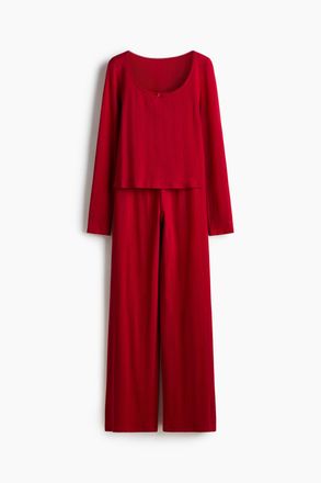 H&M Baumwollpyjama mit Pointellemuster - Rot