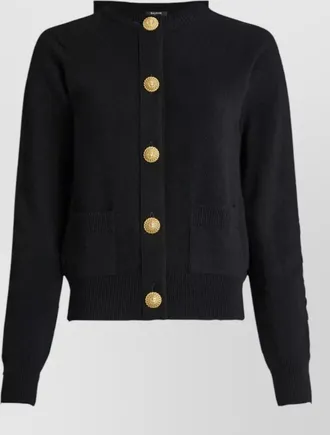 Balmain cashmere wool ribbed knit round neck cardigan