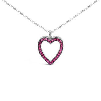 House of Brilliance 18K 1/3 Cttw Diamond & Ruby Open Heart Pendant Necklace in White at Nordstrom