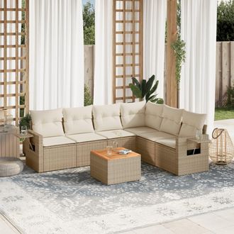 vidaXL Vidaxl - Set Sof&aacute;s De Jard&iacute;n 7 Piezas Y Cojines Rat&aacute;n Sint&eacute;tico Beige