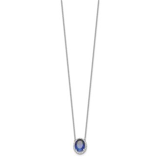 Diamond2Deal 14k White Gold Oval Created Sapphire and Diamond Halo Pendant Necklace