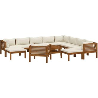 vidaXL Muebles De Jard&iacute;n 12 Pzas Cojines Crema Madera Maciza Acacia Vidaxl