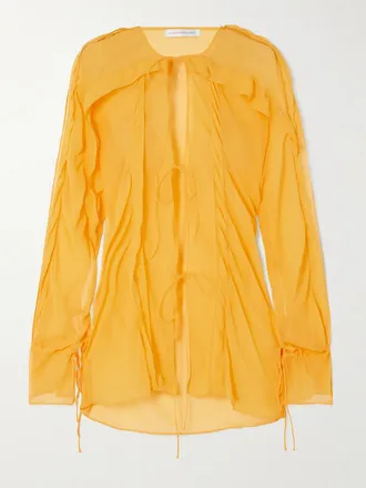 CHRISTOPHER ESBER Camicia In Georgette Di Seta Con Ruches Floating - Giallo