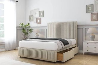 Comfort Beds The Foxy Plush Divan Base 2 Drawers - 26 Headboard-Footboard in Cream | Size: Small Single