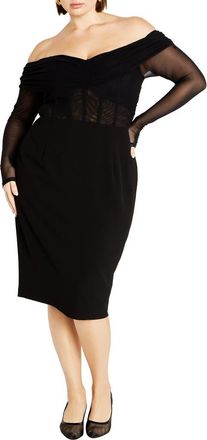 City Chic Anne Off the Shoulder Long Sleeve Corset Dress in Black at Nordstrom, Size Xxl