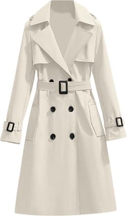 Generic Trench Coats for Women UK Long Winter Coat with Belt Classic Double Breasted Elegant Overcoat, Windproof Notch Lapel Windbreaker Jacket Casual Outerwe