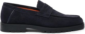Santoni Suede Penny Loafer - Heren - Loafers - Blauw - 39 1/2 EU - Leer - Schoenen