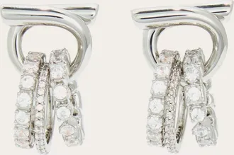 Ferragamo Women Gancini earrings with crystal ring pendant detail Silver