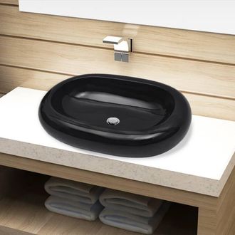 Berkfield Home Ceramic Bathroom Sink Basin Black Oval