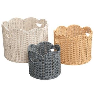 Happimess Maris Resin/Metal Scalloped Edge Nesting Storage Baskets with Handles in Almond/natural/gray at Nordstrom