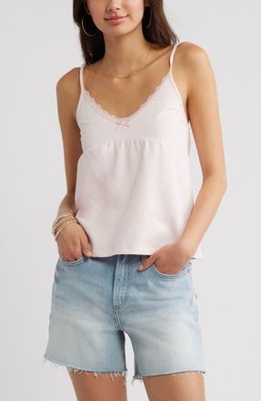 BP. Lace Trim Stretch Cotton Camisole in Pink Balm at Nordstrom, Size Xx-Small