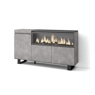 Skraut Home Aparadores Para Sal&oacute;n, Gran Capacidad De Almacenaje, 160, 3 Puertas, Chimenea El&eacute;ctrica Xxl, Dise&ntilde;o Industrial, Estilo Moderno, Gris Cemento - Skraut 