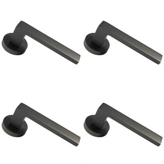 Loops 4x PAIR Straight Square Handle on Round Rose Concealed Fix Matt Bronze Finish