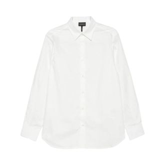 Emporio Armani Jacquard overhemd met all-over belettering - Heren - Zakelijke Overhemden - Wit - L - Katoen - Overhemden
