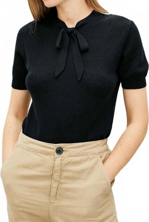 JUMPER 1234 Ribbed Pointelle Tee In Black