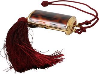 Dolce & Gabbana Womens Brown Leopard Mini Mirror Tassel Make Up Holder Bag Leather