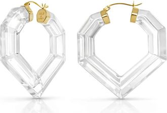 Gold & Honey Womens Heart Gem Lucite Hoop Earrings In Clear
