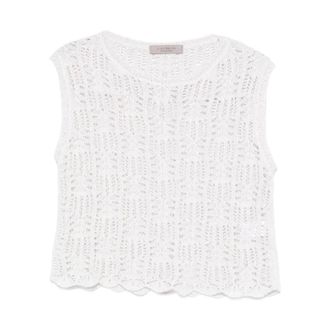 D.exterior Sleeveless Tops, female, White, Size: S Crochet Knit Top