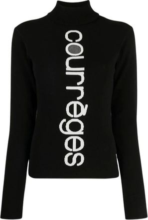 Courrèges Truien & Vesten, Dames, Zwart, S, Hoge Hals Intarsia Trui