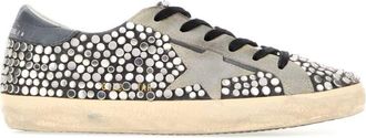 Golden Goose Grey Embellished Leather Sneakers