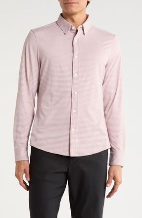 Rhone Commuter Slim Fit Gingham Check Performance Button-Up Shirt in Pink/sleet Gray Gingham at Nordstrom, Size Xx-Large