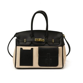 Generic Color Block Platinum Tote Bag, Canvas Leather Patchwork Large Capacity Convertible Crossbody Shoulder Top Handle Bag for Women