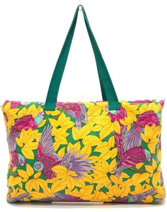 Herm&egrave;s Green Yellow Cotton Shoulder Bag Tote Bag (Pre-Owned)