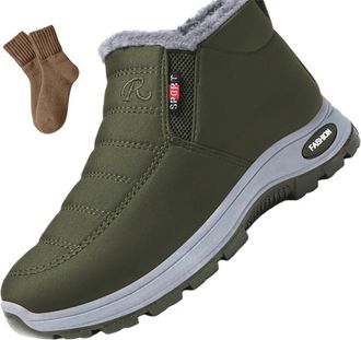 Generic Winter Warm Sheepskin-Lined Waterproof Non Slip Orthopedic Shoes, With Arch Support Outdoor Slip On Ankle Sneakers (Green,4.5)