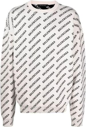 Balenciaga All Over Logo Crewneck Sweater White Black 702952T32339054