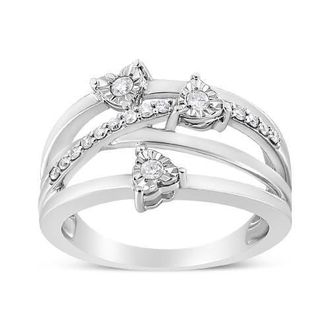 House of Brilliance Silver 1/5 Cttw Miracle-Set Diamond Heart Cross-Over Bypass Ring at Nordstrom, Size 6