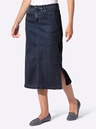 Casual Looks Jeansrock CASUAL LOOKS, Damen, Gr. 36, dunkelblau, 81% Baumwolle, 17% Polyester, 2% Elasthan, unifarben, wadenlang, R&ouml;cke Jeansrock