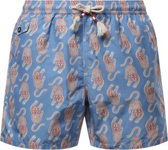 MC2 Saint Barth Badmode, Heren, Blauw, XL, Polyester, Ultralight Zwemshort Jaren 70 Print
