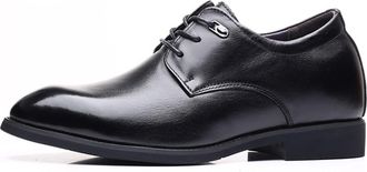 Generic Oxford Dress Shoes for Men Lace Up Round Toe Derby Shoes Leather Non Slip Low Top Block Heel Rubber Sole Wedding(Black Elevator,5.5 UK)