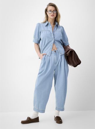 Icone Womens Pleated lightweight denim barrel-leg jean