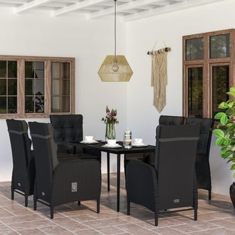 vidaXL Juego De Comedor De Jard&iacute;n 7 Piezas Con Cojines Negro Vidaxl