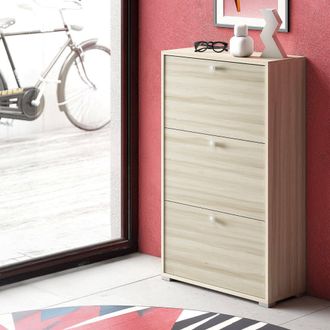 Dmora Zapatero Dlos, Mueble De Entrada Polivalente Con 3 Puertas Abatibles, Zapatero De Doble Profundidad, 100% Made In Italy, 67x28h112 Cm, Olmo - Dmora