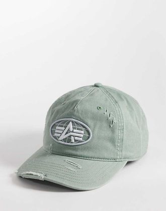 Alpha Industries Cappellino con logo verde chiaro lavaggio acido