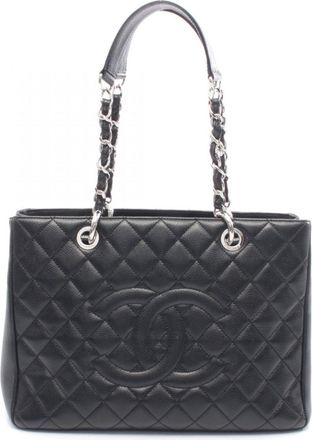 Chanel Black Leather Handbag Tote Bag (Pre-Owned)