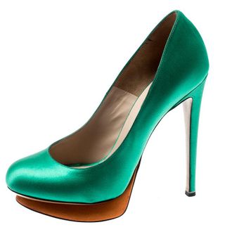 Nicholas Kirkwood Green Satin Platform Pumps