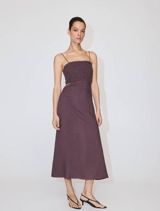 Mango Vestito cut-out ricamato perline prugna - Donna - S - MANGO