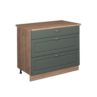 Vicco Mueble Bajo De Cocina Fame-line, Verde Dorado Casa De Campo/roble Dorado, 100 Cm, Et Roble, Vicco