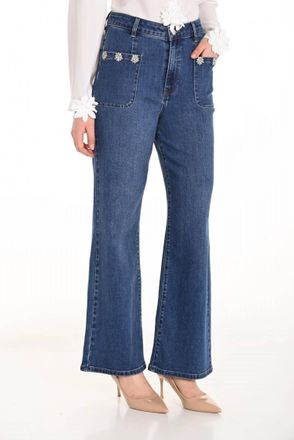 Frank Lyman Design Fawn Fit And Flare Jean With Jewel Embellishments In Blue Denim