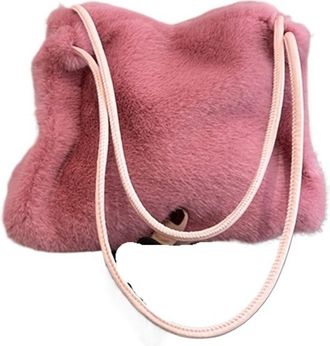 Generic Womens Plush Bags Plush Large-capacity Bag Womens Autumn And Winter Shoulder Underarm Fashionable Bucket Handbag(Pink)
