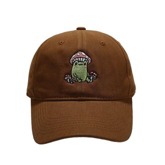 Generic Women Men Cartoon Frog Mushroom Embroidered Baseball Cap Casual Cute Sport Outdoor Cotton Adjustable Trucker Dad Cap for Children Unisex Brown One Siz