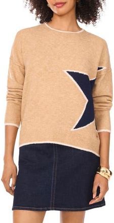 Vince Camuto Star Detail Crewneck Sweater in Latte Heather at Nordstrom Rack, Size Xx-Large