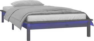 vidaXL Estructura De Cama Con Led Madera Maciza Gris 75x190 Cm Vidaxl