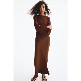 H&M Crinkled Satin Maxi Skirt in Brown at Nordstrom, Size Xx-Large