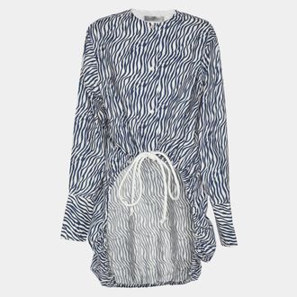 Sportmax Blue/White Animal Print Cotton Drawstring Long Sleeve Tops S