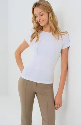 Anatomie Short Sleeve Celeste Rib Top with Seam Shaping in White at Nordstrom, Size X-Large