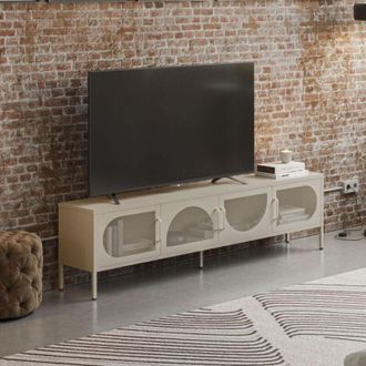 DRAWER Porta TV in metallo con 4 ante reticolate colore crema 180x35x50H Tayra